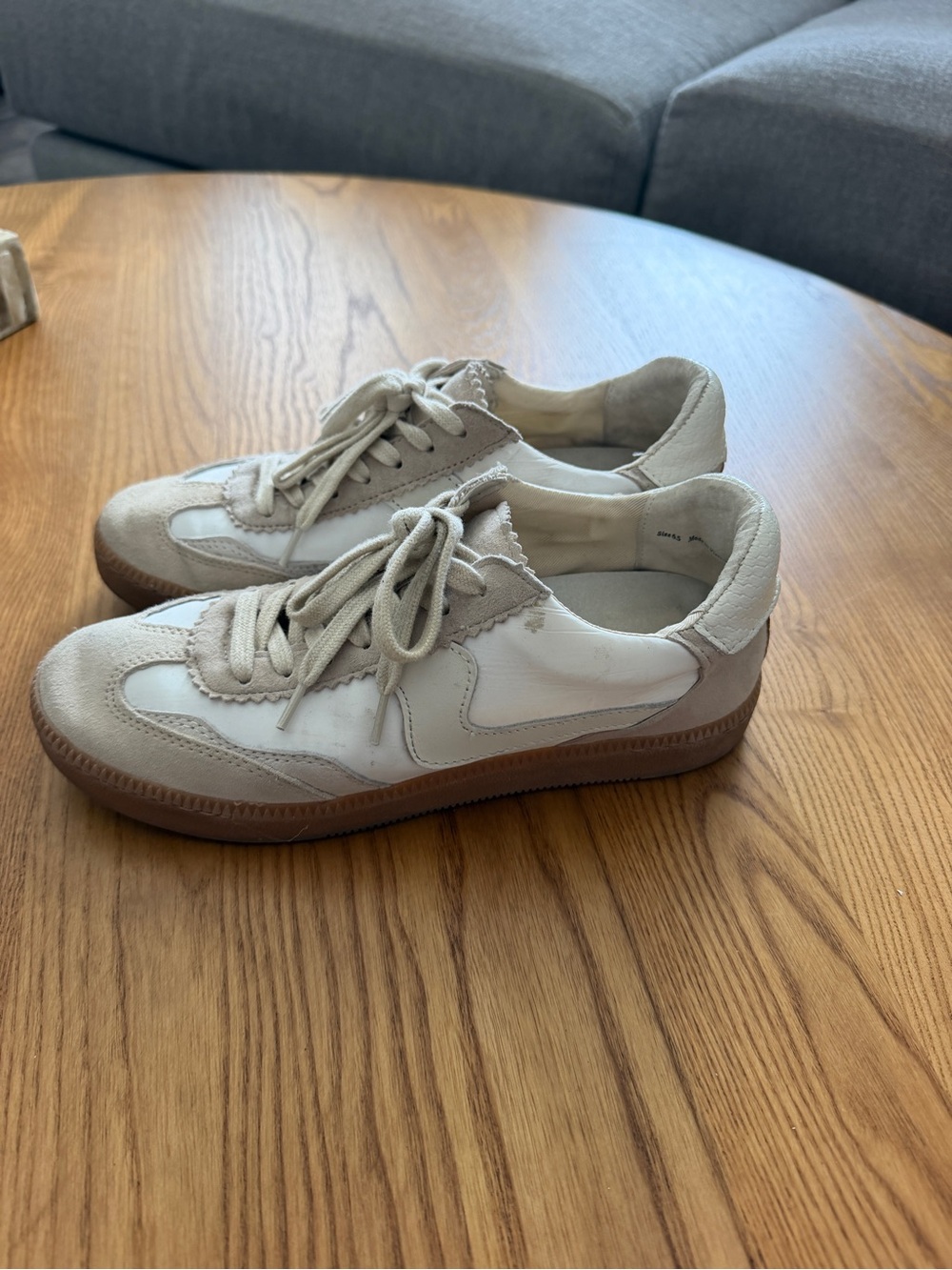 Dolce Vita White and Taupe Low-Top Sneakers